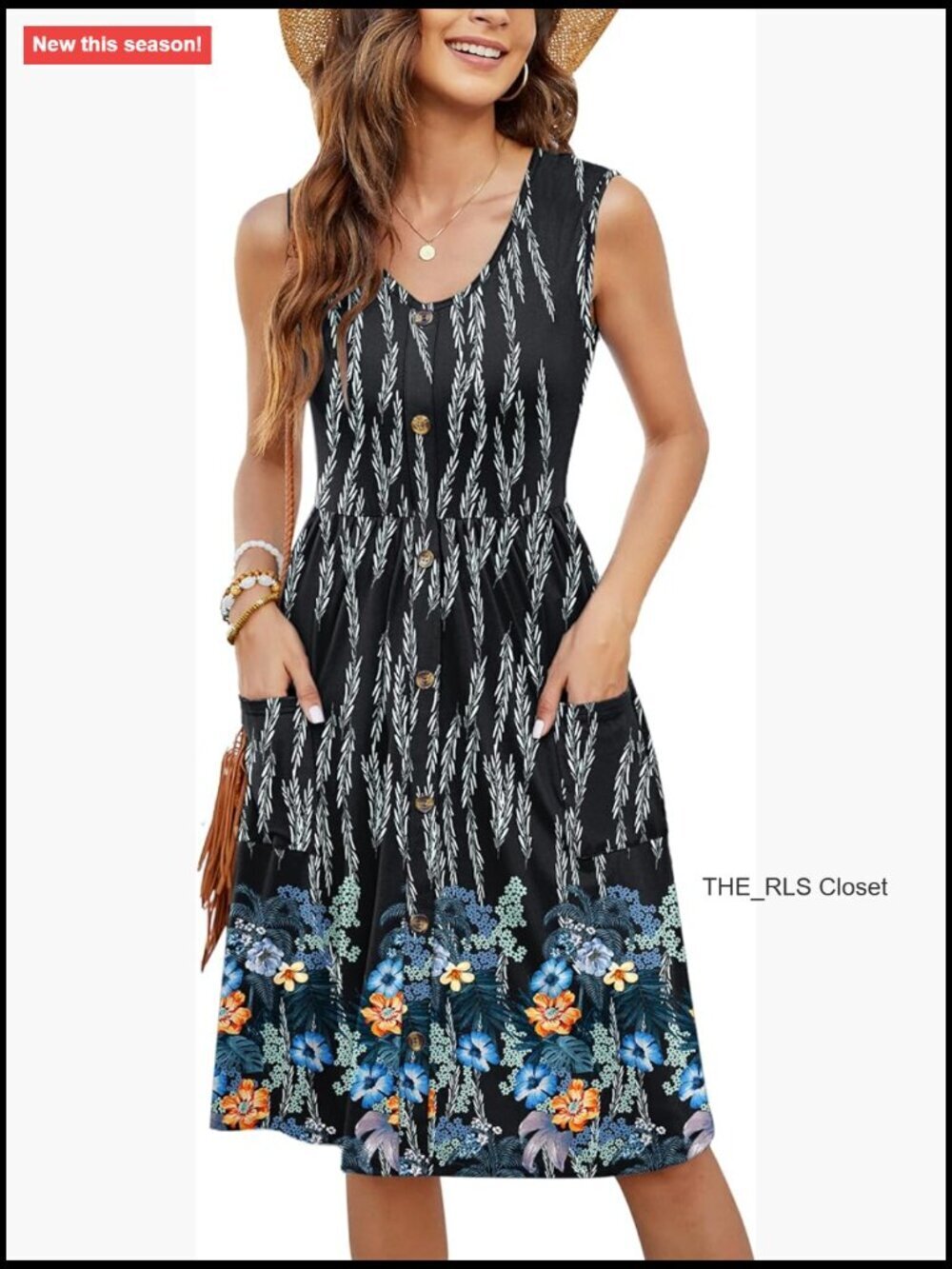 Sleeveless Casual Loose Swing Button Down Midi Dress with Pockets
